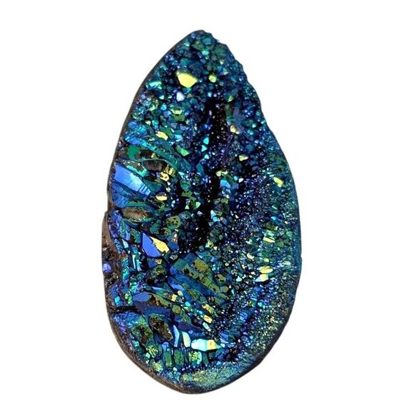 Teal color titanium Druzy cabochon 33 carats 20mm x 38mm lots of flashblue/green - Picture 1 of 7